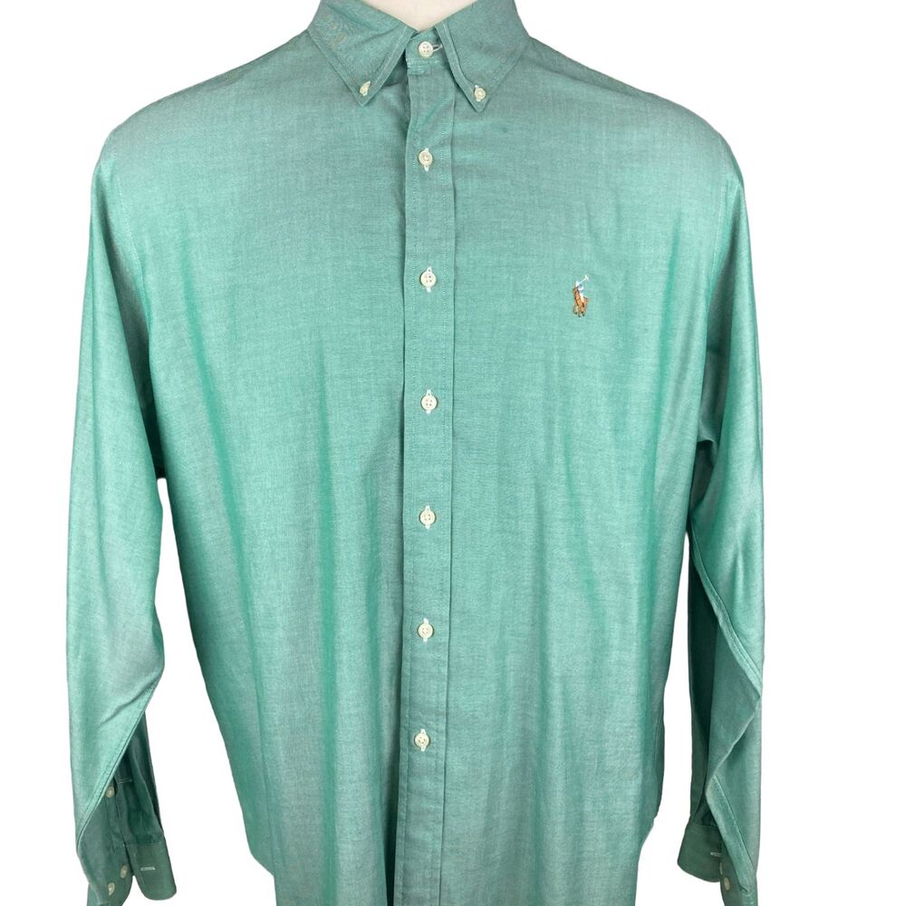 Men Shirt Ralph Lauren Polo 18 36/37 Green Classic Fit Button Down Cotton